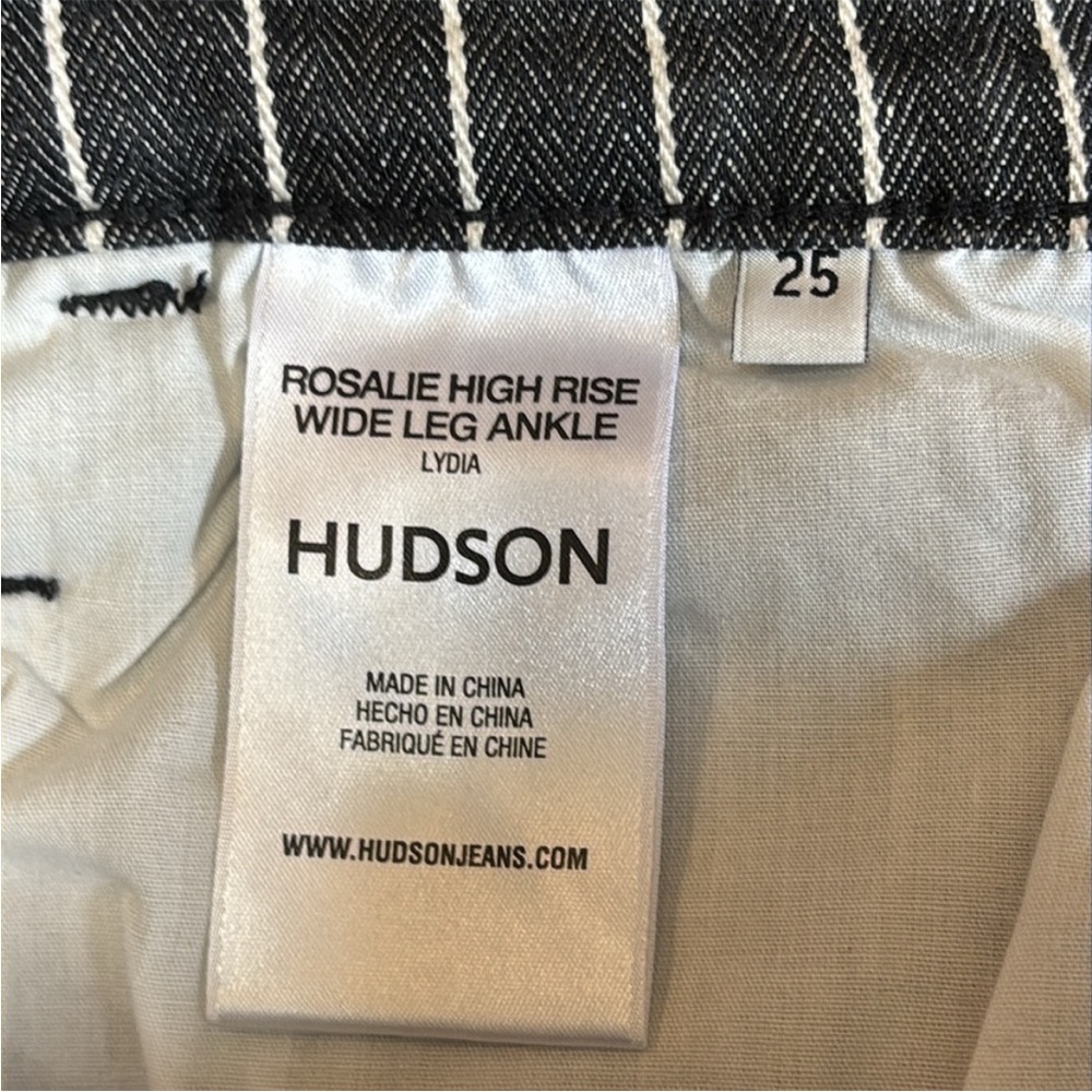 Hudson Rosalie High Rise Wide Leg Ankle Black w/ White Pinstripes Womens Size 25 - Picture 5 of 14